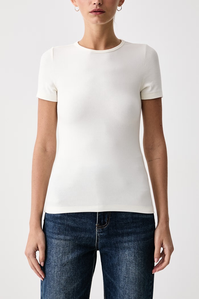 T-shirt damski z wiskozą Eleh EFW260041 beżowy