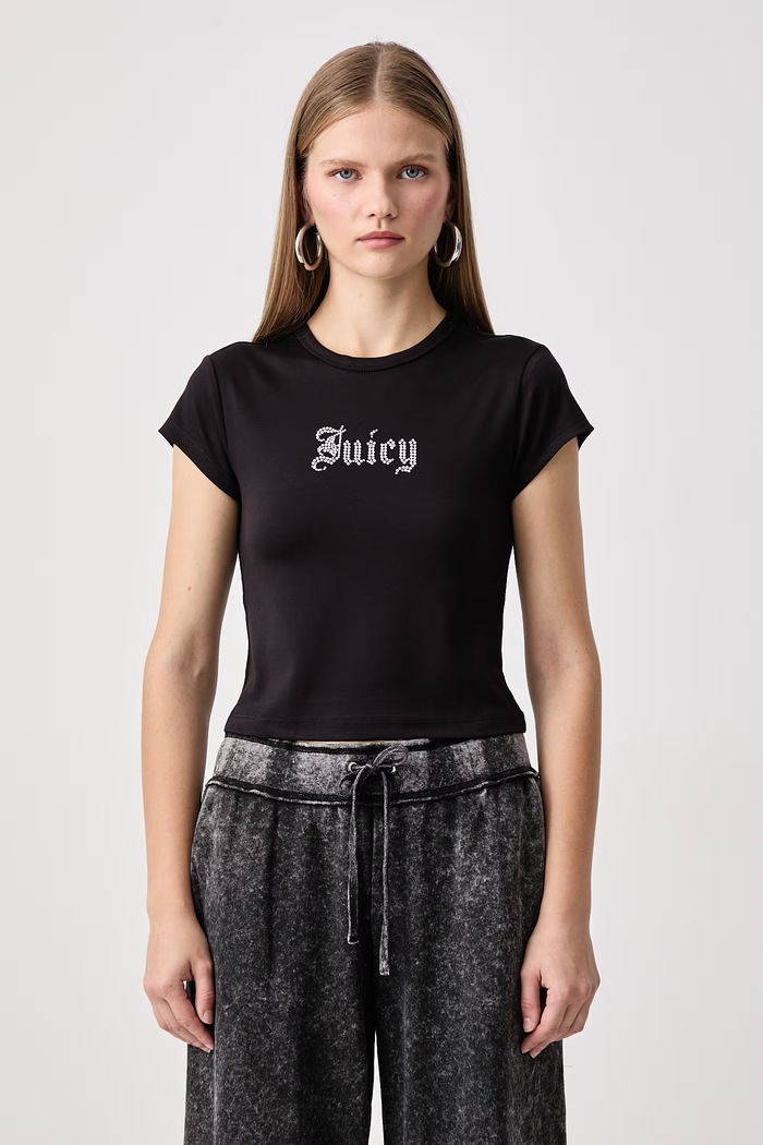 Juicy Couture Tričko dámske s viskózou OLD GOTHIC JUICY BABY čierna JCWCT226326