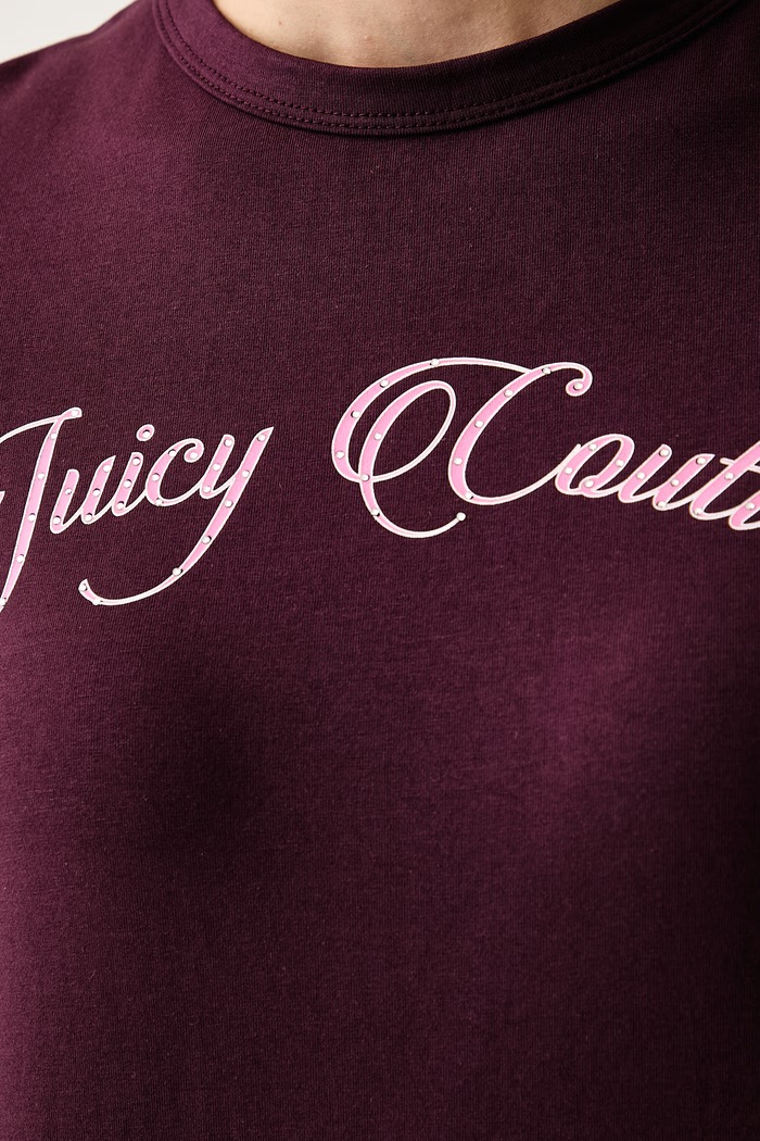Tričko dámske s bavlnou JUICY SCRIPT BABY Juicy Couture burgundské JCWCT226324
