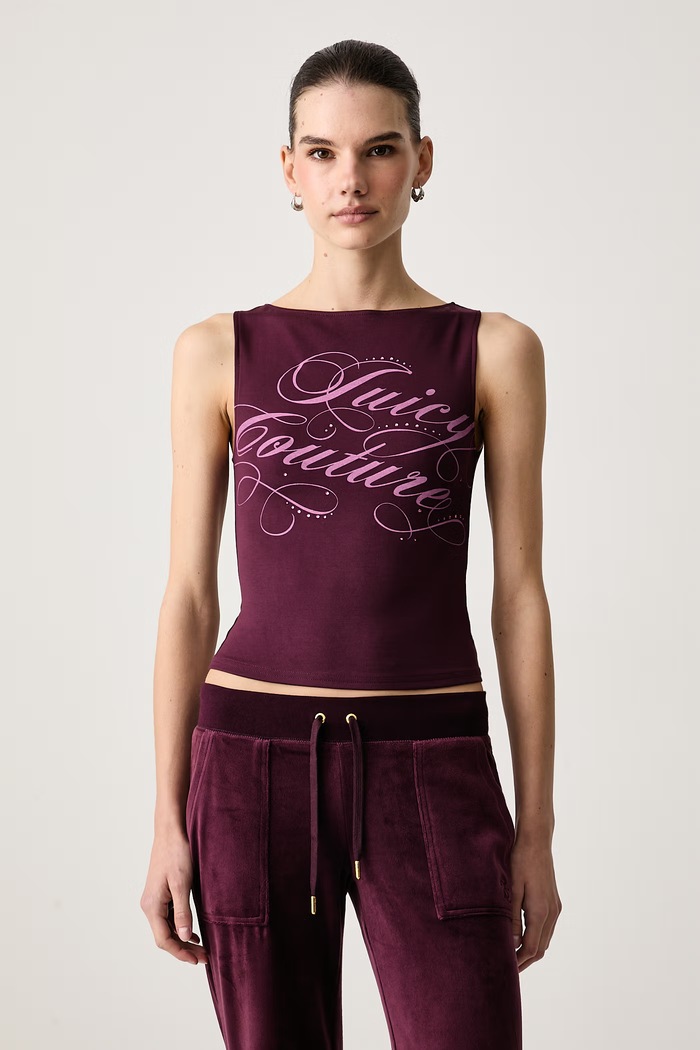 Juicy Couture Top da donna con modal REBELLE SCRIPT MIA BOATNECK granata JCWCT226316