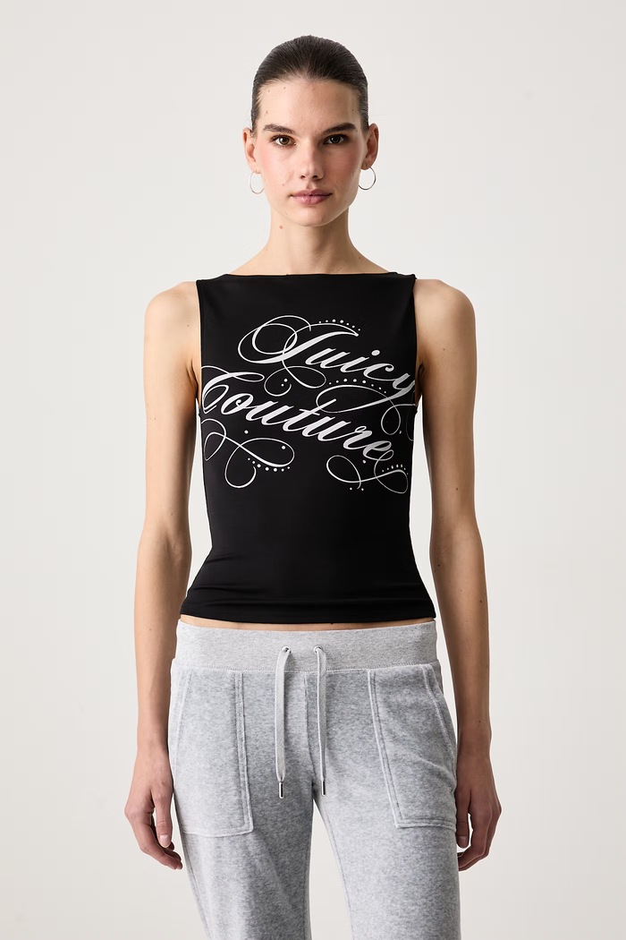 Juicy Couture Top da donna con modal REBELLE SCRIPT MIA BOATNECK nero JCWCT226316