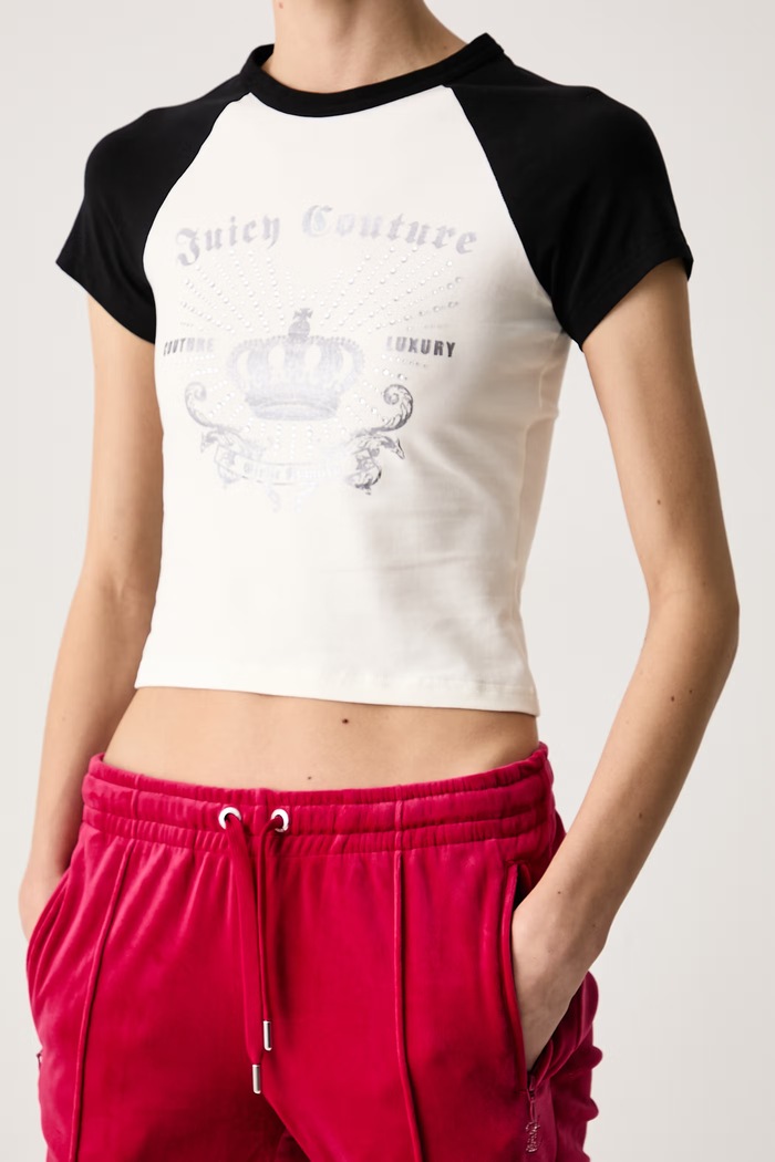 T-shirt da donna in cotone con elastan REGAL REBELLE RAGLAN Juicy Couture JCWCT226314 beige
