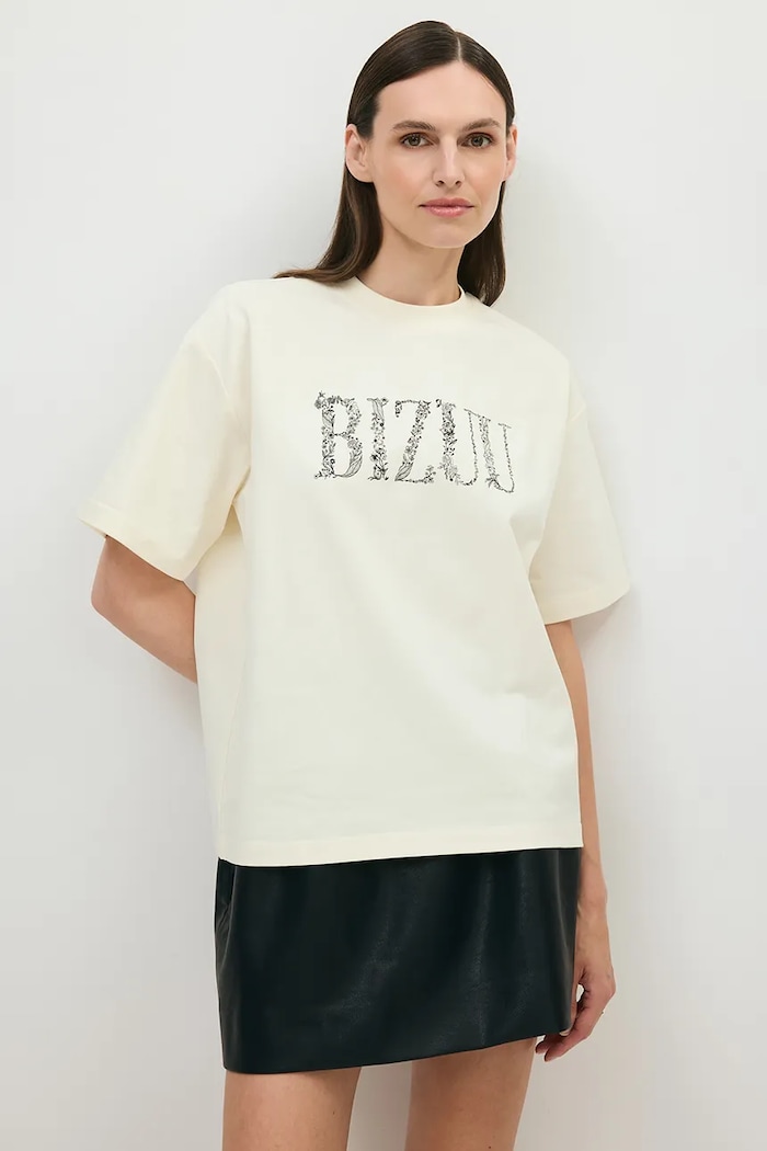 BIZUU T-shirt damski bawełniany JONI beżowy JONI.MASLANY