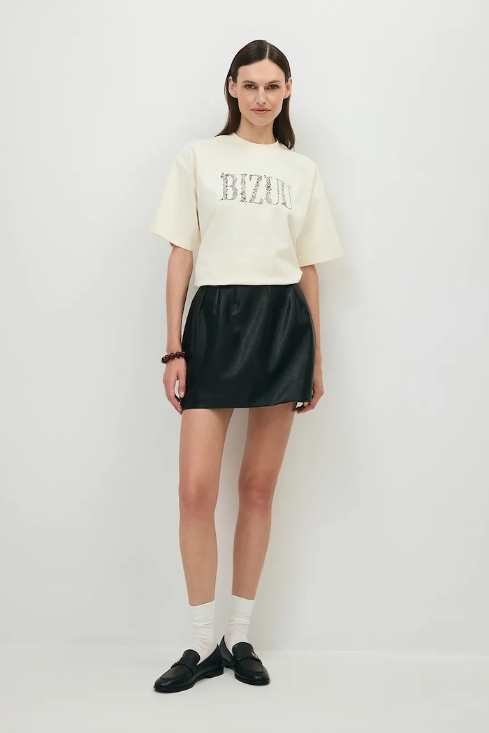 BIZUU T-shirt damski bawełniany JONI JONI.MASLANY beżowy AW26