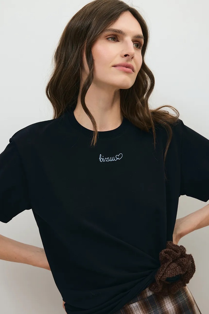 T-shirt damski bawełniany z elastanem SEYA BIZUU czarny SEYA.CZARNY