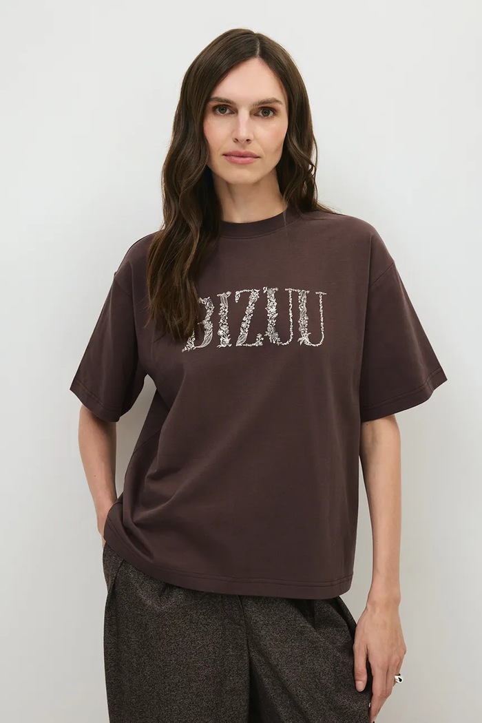 BIZUU T-shirt damski bawełniany JONI brązowy JONI.BRAZOWY