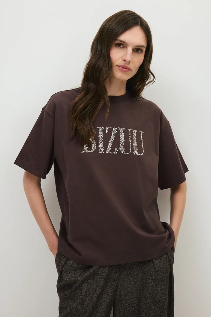 Odzież BIZUU T-shirt damski bawełniany JONI JONI.BRAZOWY brązowy