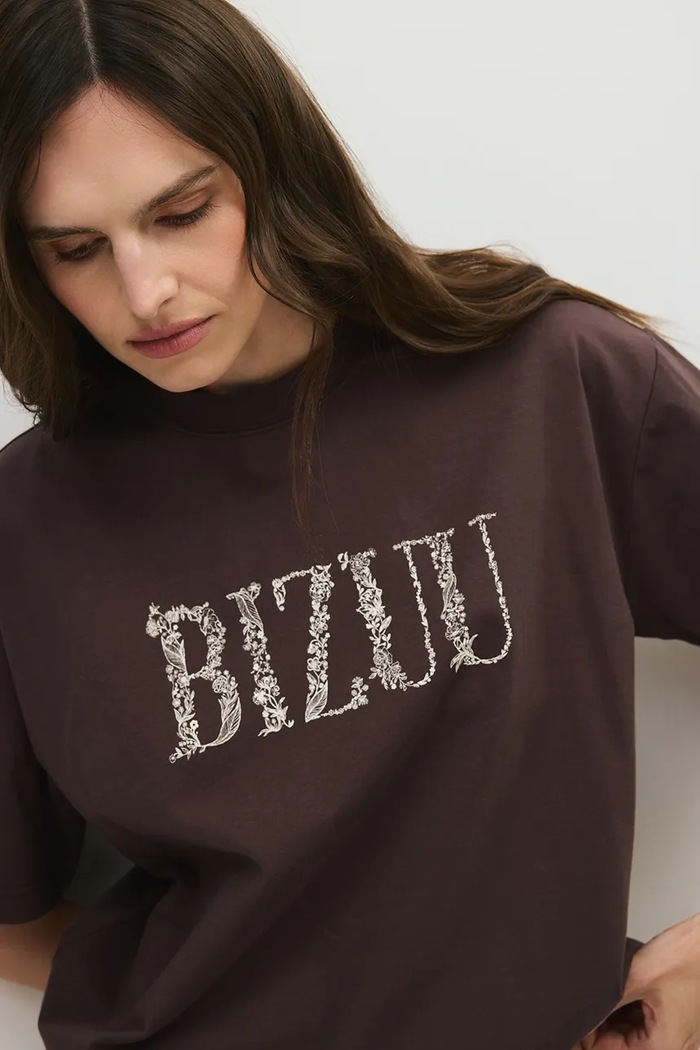 T-shirt damski bawełniany JONI BIZUU JONI.BRAZOWY brązowy