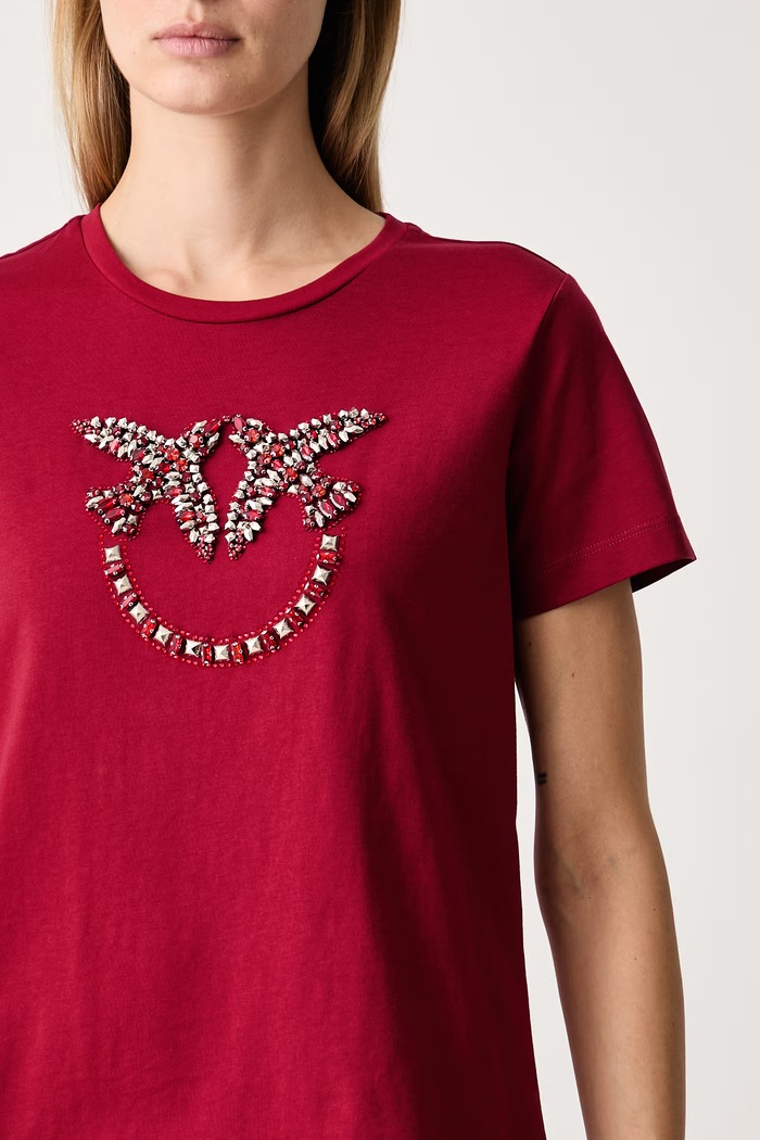 Odzież Pinko T-shirt damski z bawełną 100535.A3JP czerwony
