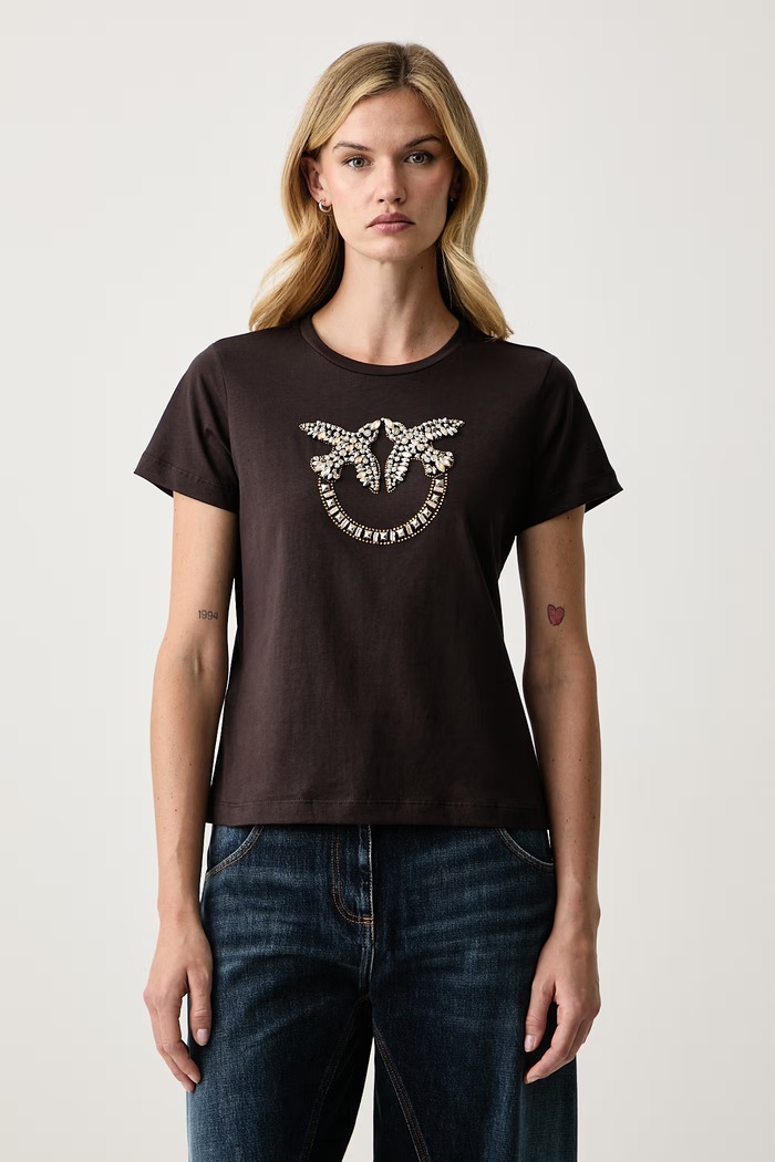 Pinko T-shirt damski z bawełną brązowy 100535.A3JP