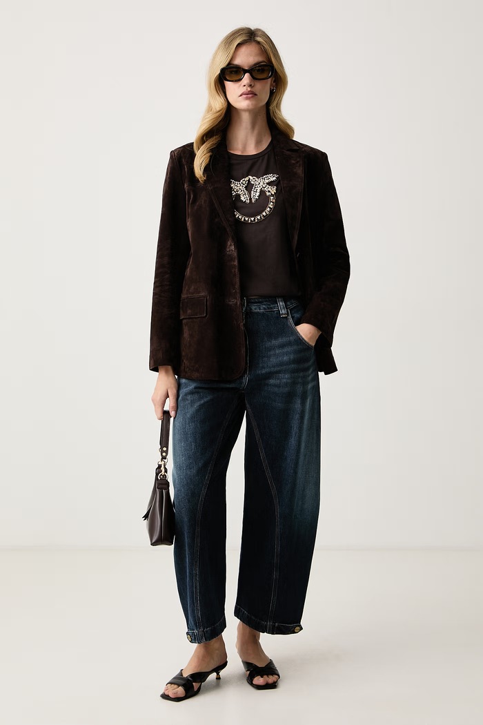Pinko T-shirt damski z bawełną 100535.A3JP brązowy AW26