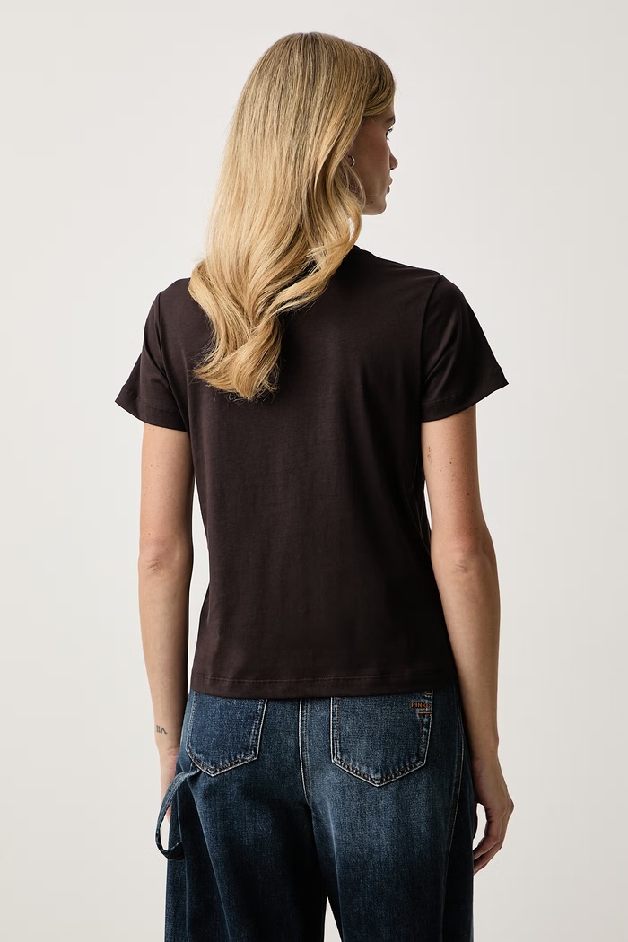Odzież Pinko T-shirt damski z bawełną 100535.A3JP brązowy