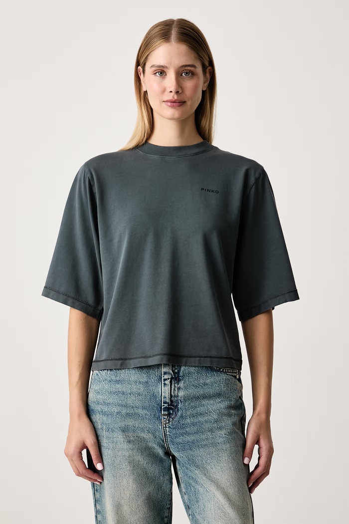Pinko T-shirt damski bawełniany 104604.A3KF szary AW26