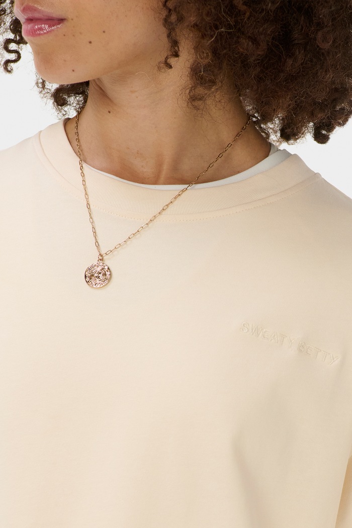 T-shirt sportowy damski bawełniany Sweaty Betty SB04546 beżowy