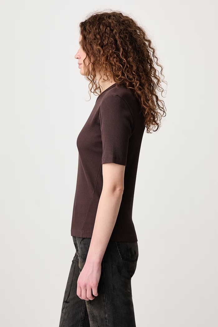 Baby Fox T-shirt basic damski bawełniany z elastanem Maison Kitsuné MRWJT02KA0052 brązowy