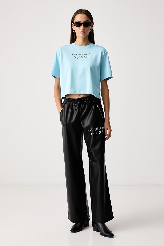 Karl Lagerfeld Jeans T-shirt damski bawełniany x Pietro Terzini B4W17075 niebieski AW26