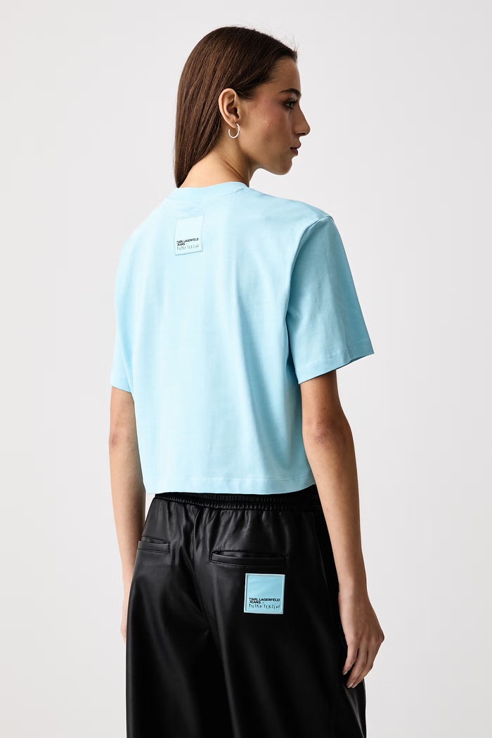 Odzież Karl Lagerfeld Jeans T-shirt damski bawełniany x Pietro Terzini B4W17075 niebieski