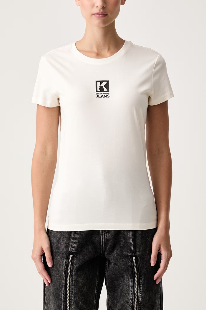 T-shirt damski z modalem Karl Lagerfeld Jeans B4W17009 beżowy
