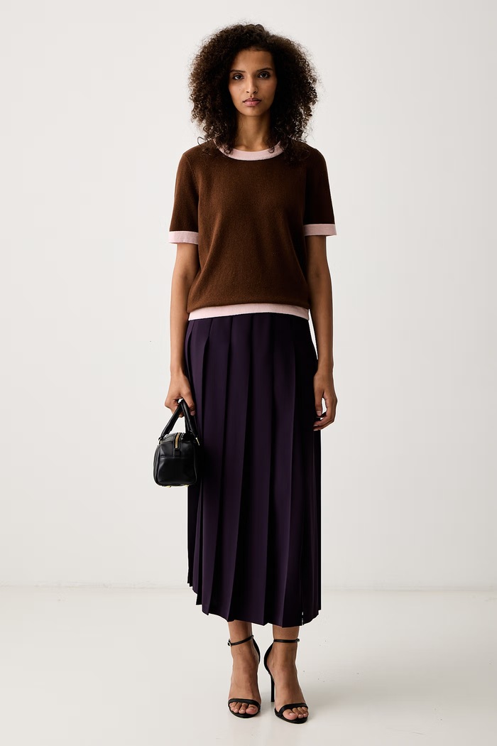 Luisa Spagnoli T-shirt swetrowy damski wełniany Casilda 100505 brązowy AW26