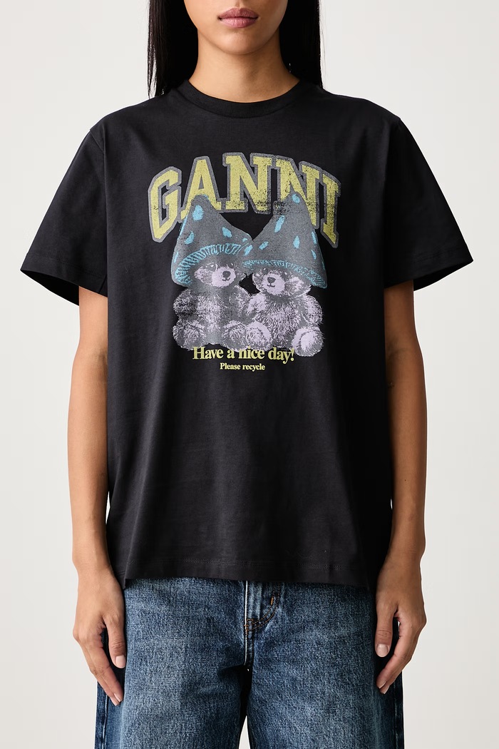 Teddy Mushrooms tricou din bumbac pentru femei GANNI negru A1050332