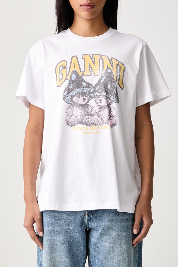 Teddy Mushrooms tricou din bumbac pentru femei GANNI alb A1050311