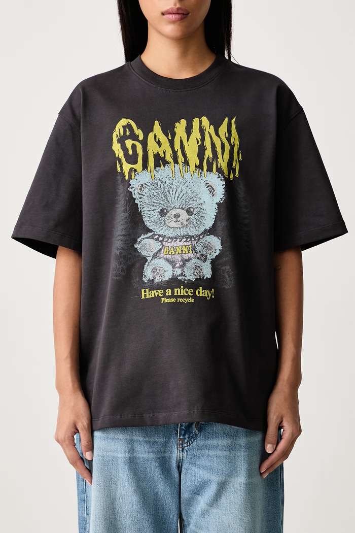 Forest Teddy tricou oversized din bumbac pentru femei GANNI gri A1050303