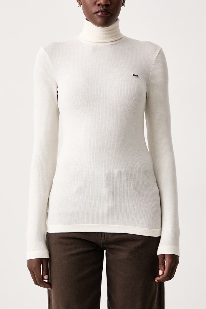 Longsleeve damski z wełną Lacoste TF9297 beżowy