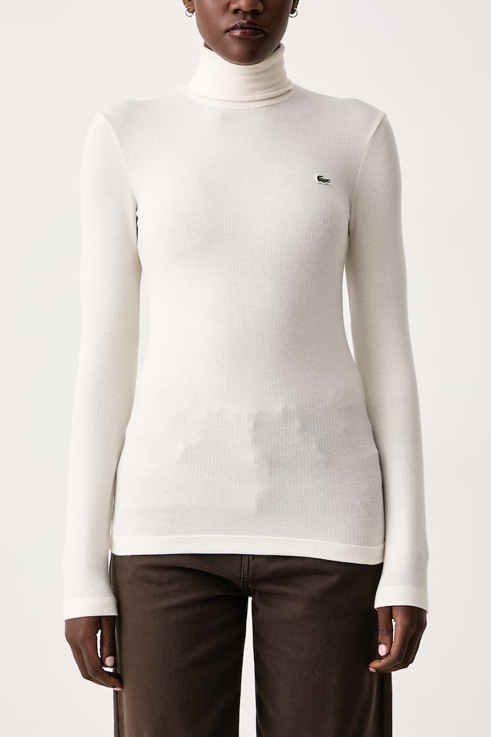 Longsleeve damski z wełną Lacoste TF9297 beżowy