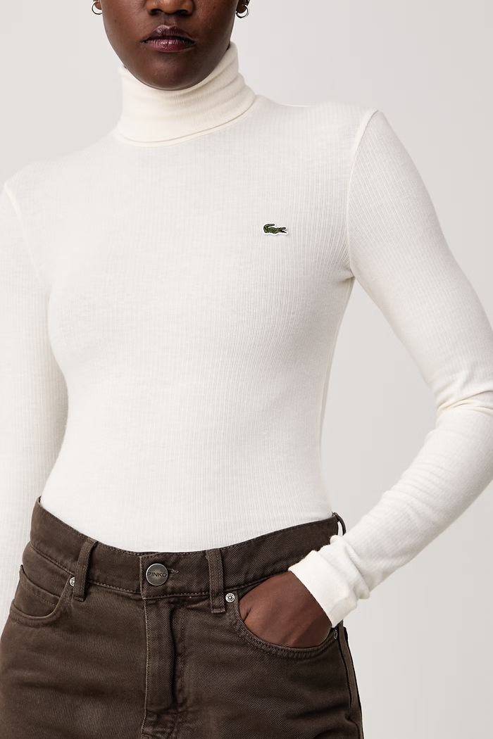 Longsleeve damski z wełną Lacoste beżowy TF9297