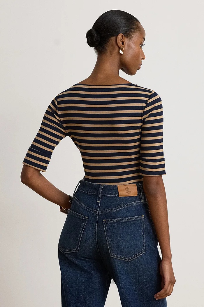 Lauren Ralph Lauren T-shirt damski bawełniany z elastanem 200B27417 granatowy AW26