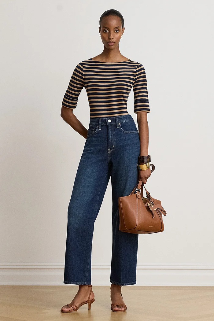 Odzież Lauren Ralph Lauren T-shirt damski bawełniany z elastanem 200B27417 granatowy