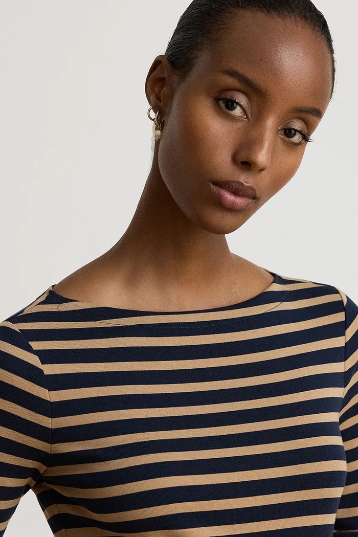 T-shirt damski bawełniany z elastanem Lauren Ralph Lauren 200B27417 granatowy