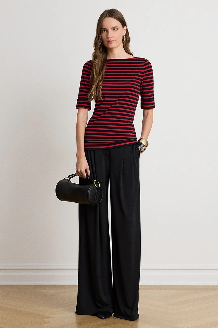 Oblečení Lauren Ralph Lauren Tričko dámské bavlněné s elastanem 200B27417 burgundské