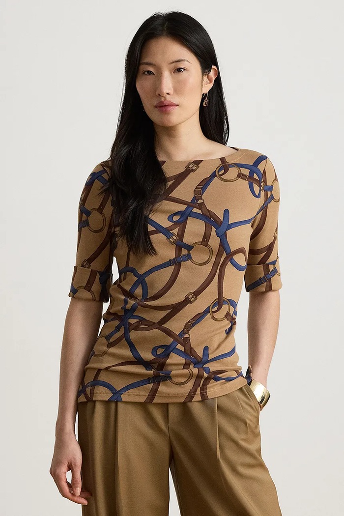 Lauren Ralph Lauren T-shirt damski z bawełną brązowy 200B27407