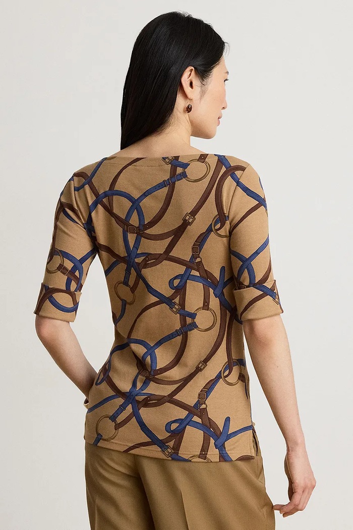 Lauren Ralph Lauren T-shirt damski z bawełną 200B27407 brązowy AW26