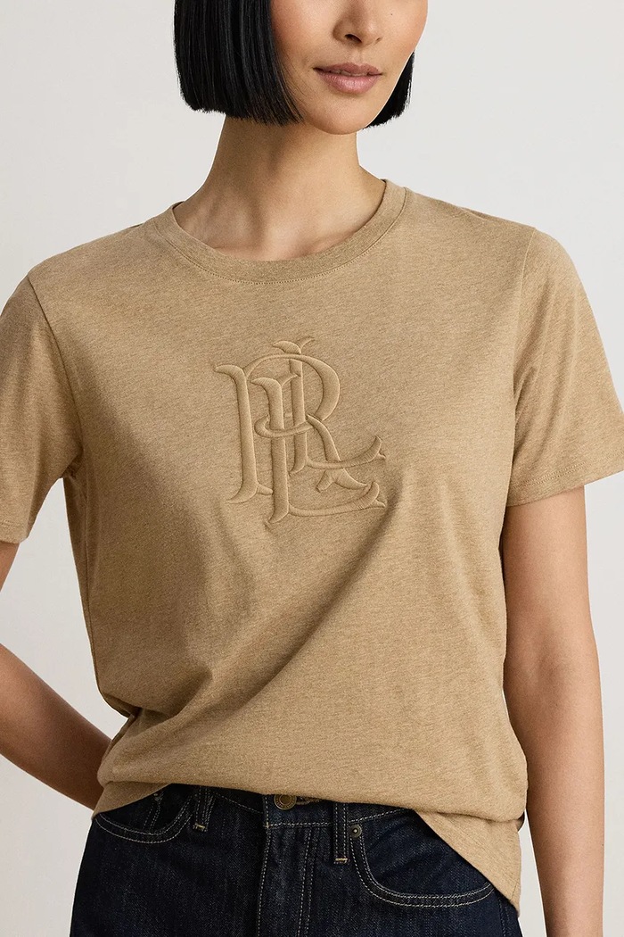 T-shirt damski bawełniany Lauren Ralph Lauren 200B27405 beżowy
