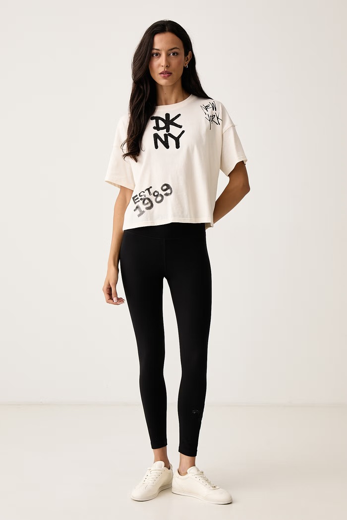 DKNY T-shirt damski bawełniany DP6T1846 beżowy AW26