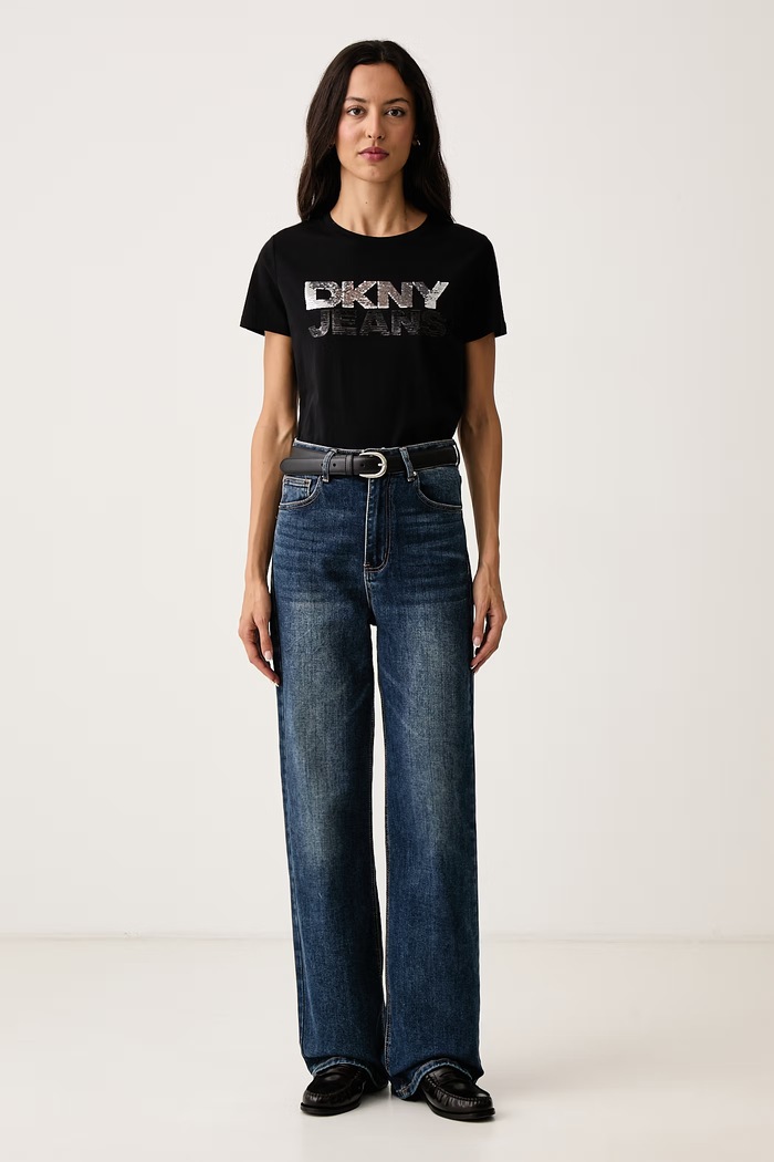 DKNY T-shirt damski z bawełną DJ6T1846 czarny AW26