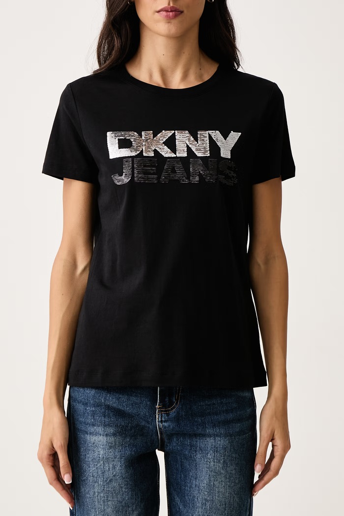 T-shirt damski z bawełną DKNY DJ6T1846 czarny