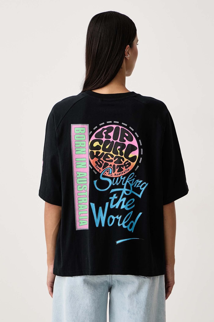 Rip Curl T-shirt damski bawełniany SURF THE WORLD czarny 0QMWTE