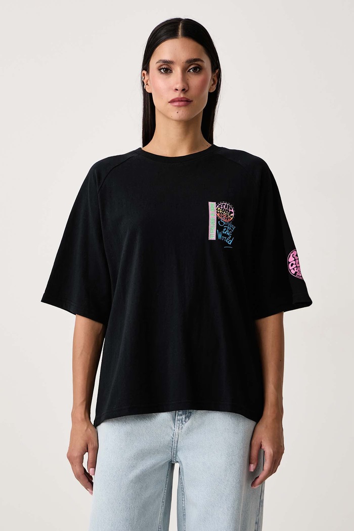 Odzież Rip Curl T-shirt damski bawełniany SURF THE WORLD 0QMWTE czarny