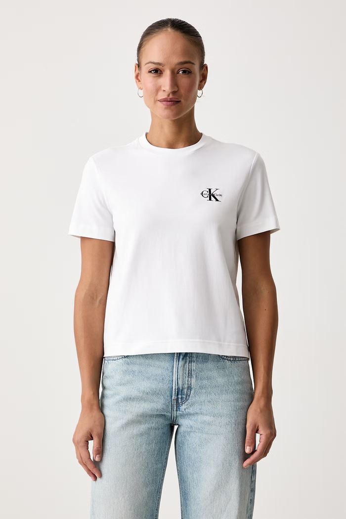 Calvin Klein Jeans T-shirt damski bawełniany z elastanem biały LV047AB801
