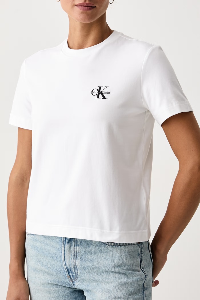 Odzież Calvin Klein Jeans T-shirt damski bawełniany z elastanem LV047AB801 biały