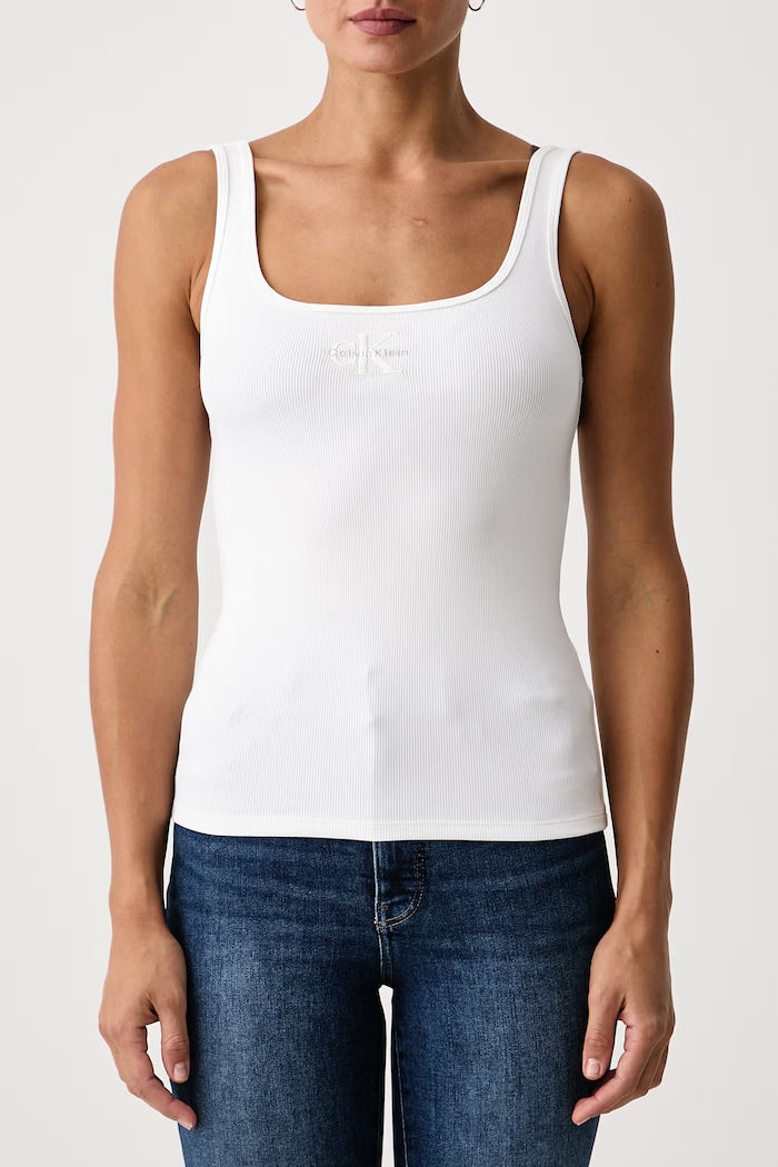 Odzież Calvin Klein Jeans Top damski bawełniany z elastanem LV047A804G biały