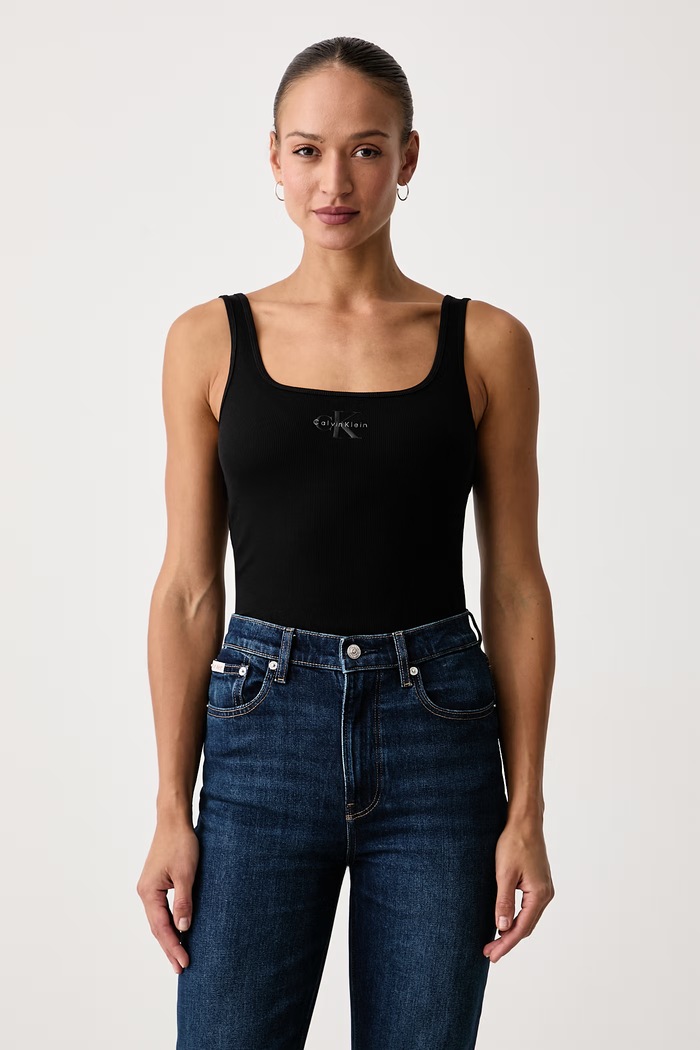 Calvin Klein Jeans Top damski bawełniany z elastanem czarny LV047A804G