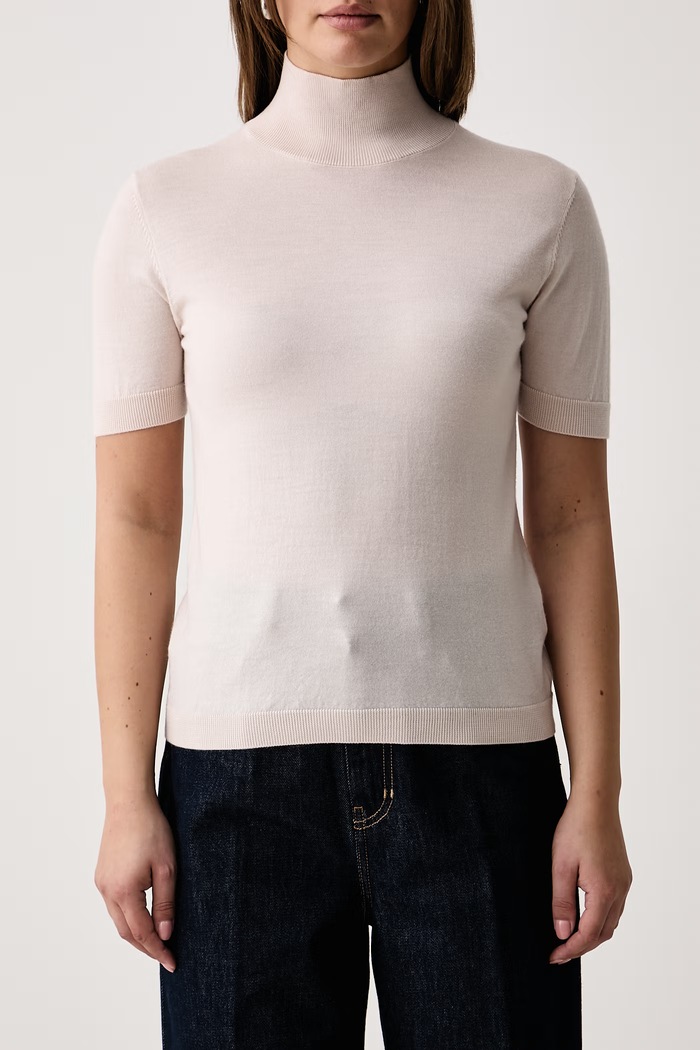 T-shirt swetrowy damski wełniany Kaos SI1NT045 beżowy