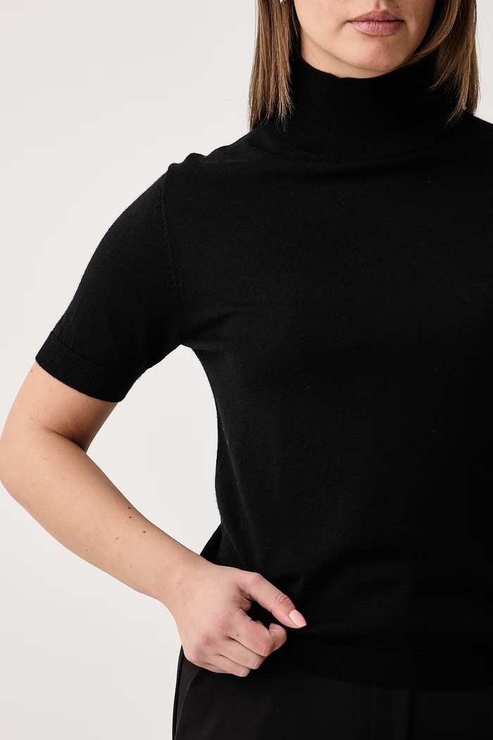 T-shirt swetrowy damski wełniany Kaos SI1NT045 czarny
