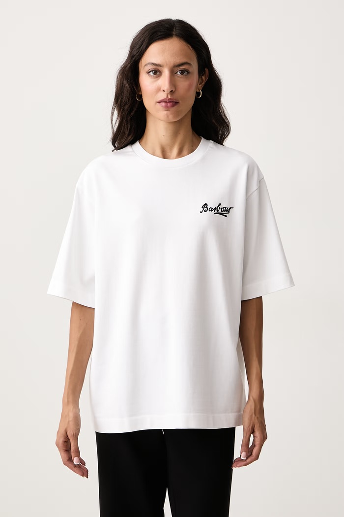 Odzież Barbour T-shirt oversize damski bawełniany Gracefield LTS0746 biały
