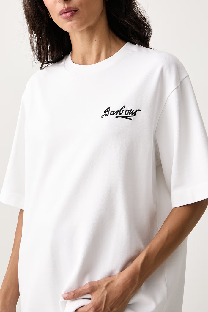 T-shirt oversize damski bawełniany Gracefield Barbour LTS0746 biały