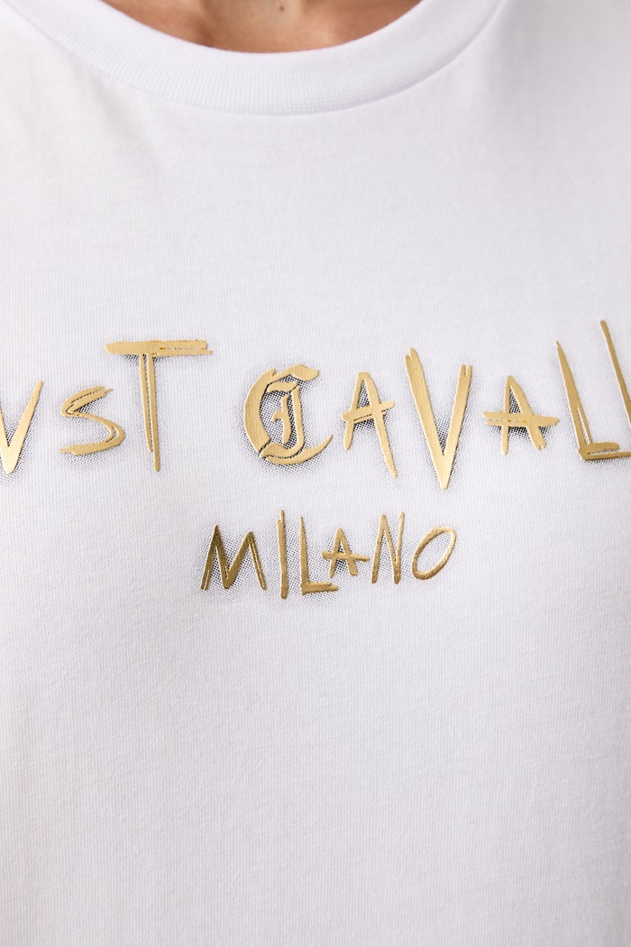 T-shirt damski bawełniany Just Cavalli 81PAHF02.CJ800 biały